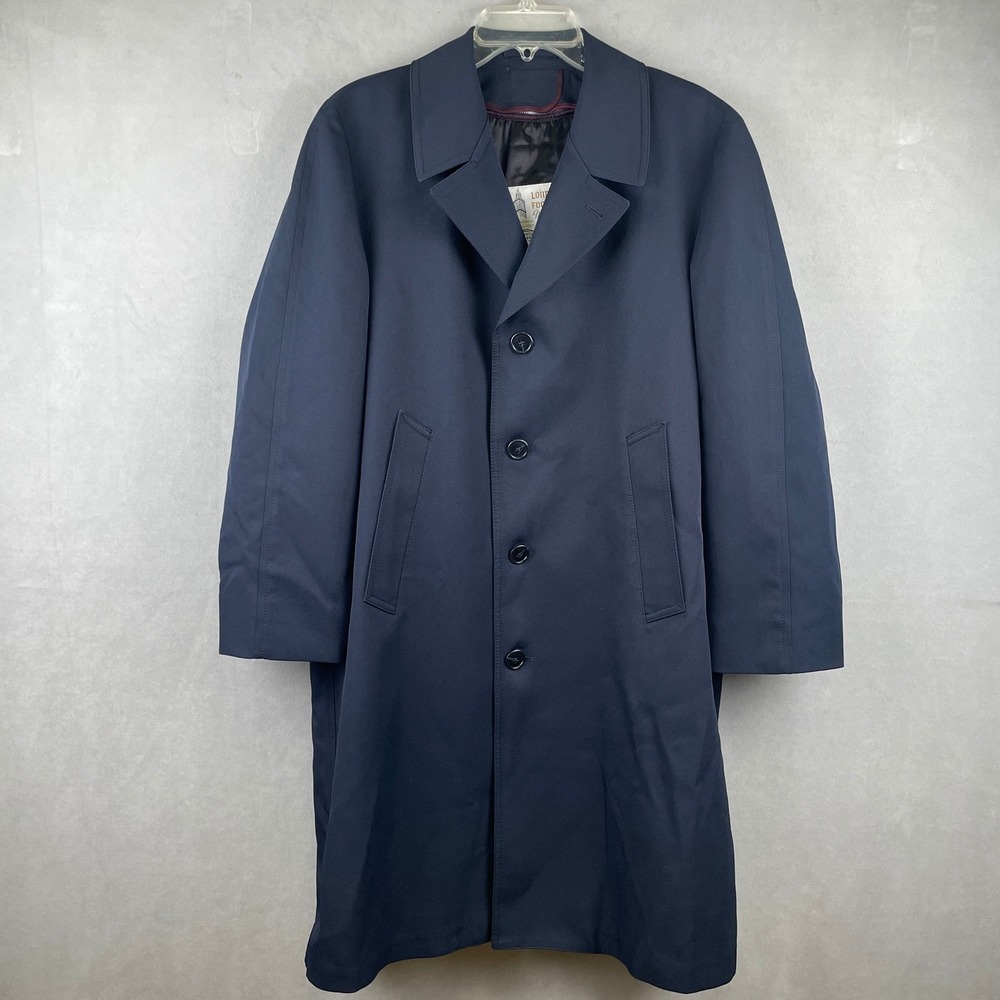 VTG London Fog Navy Blue Maincoat Trench Coat Zip Out Red Liner 38 S USA Made